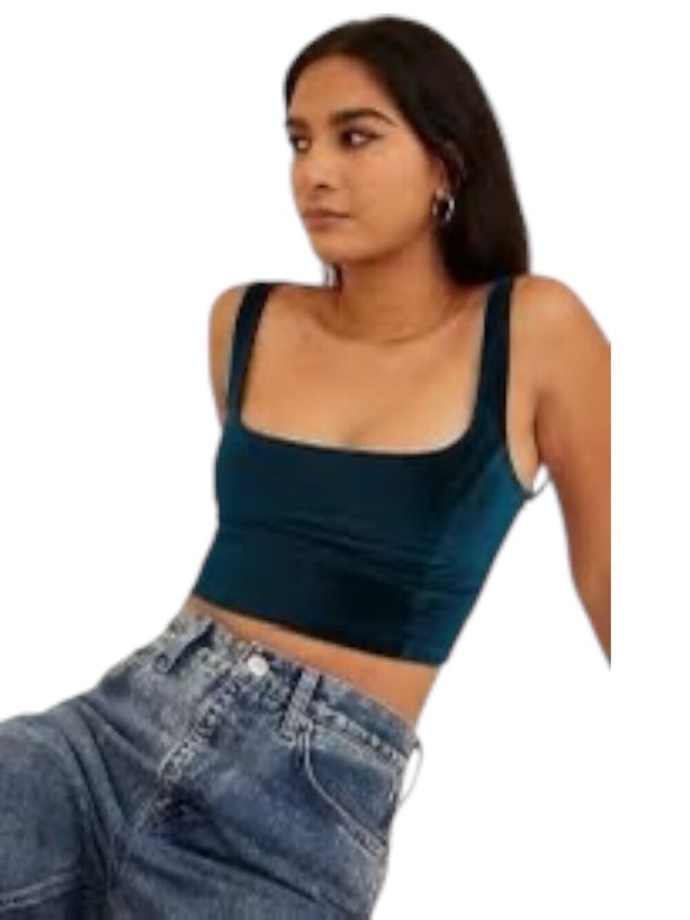 URBAN OUTFITTERS Maddie Ribbed Velvet Blue Cropped Tank - Size Medium